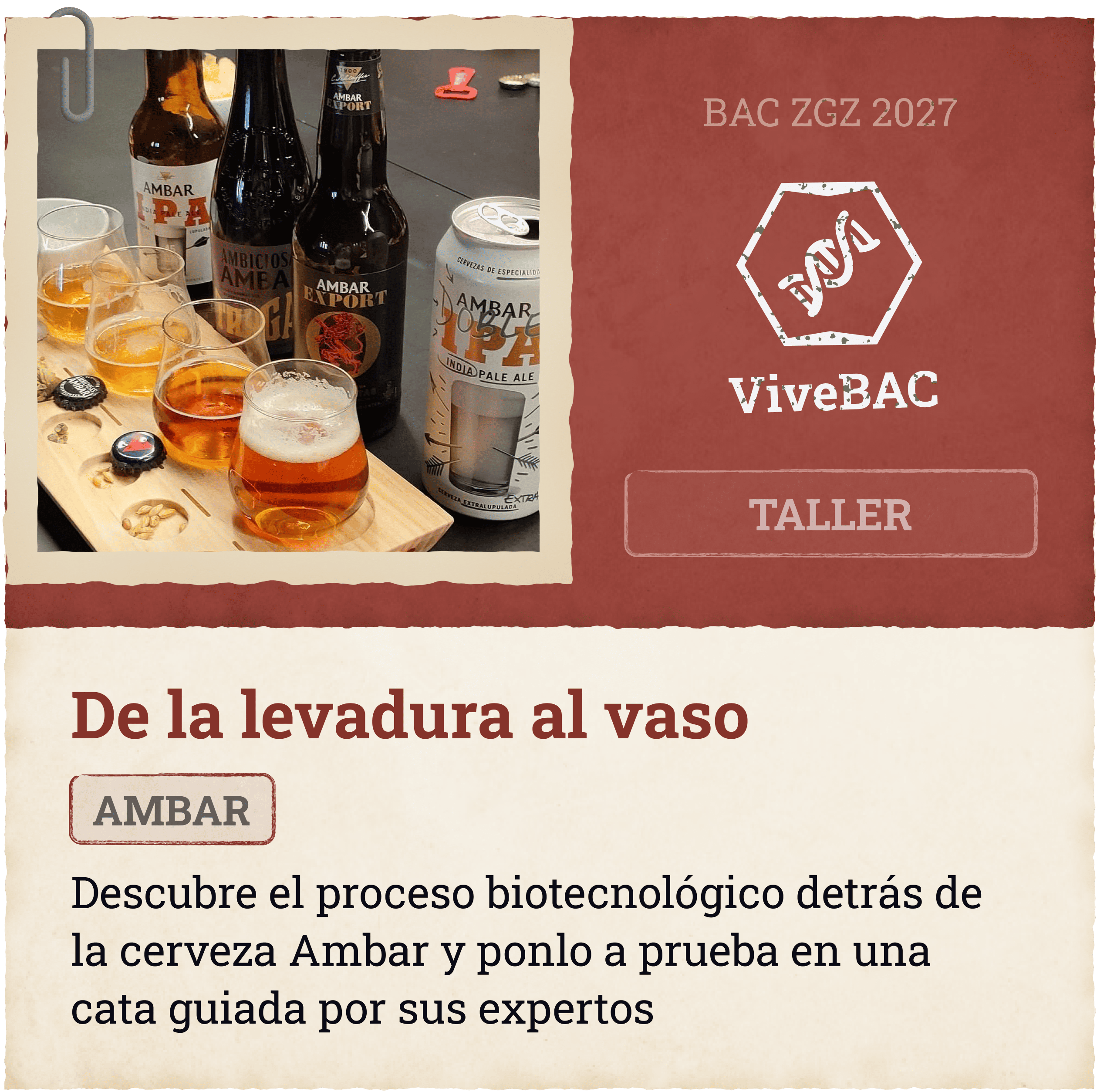 Taller De la levadura al vaso AMBAR Descubre el proceso biotecnológico detrás de la cerveza Ambar y ponlo a prueba en una cata guiada por sus expertos
